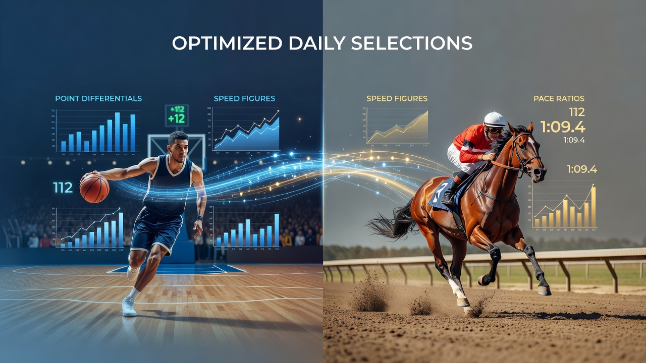 Visualization of basketball point differential charts alongside horse racing speed figure graphs used in selection analysis
