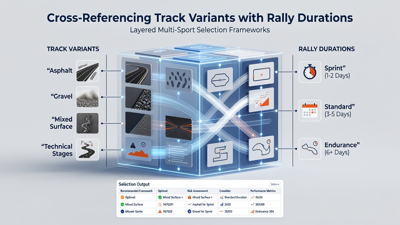 Visualization of layered multi-sport selection framework incorporating track and rally data points
