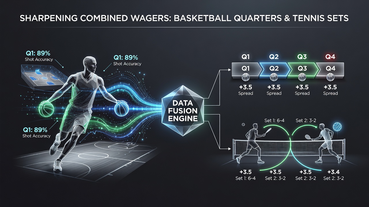 Athlete wearing biometric sensors during a basketball game with venue data overlays on a digital screen