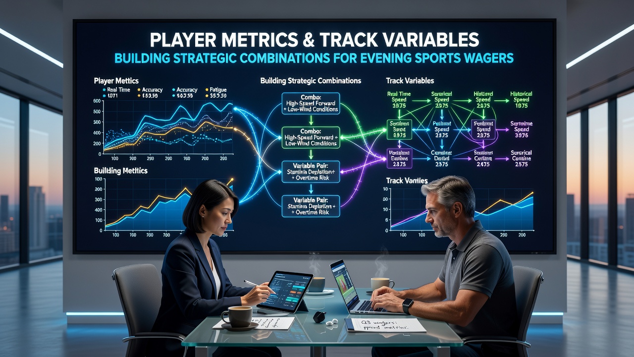 Analytics dashboard displaying basketball player statistics alongside horse racing track condition data for evening events