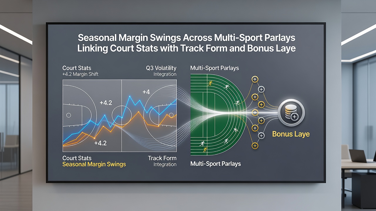 Bonus layers applied to multi-sport parlays with tennis and racing statistics overlaid on seasonal margin graphs
