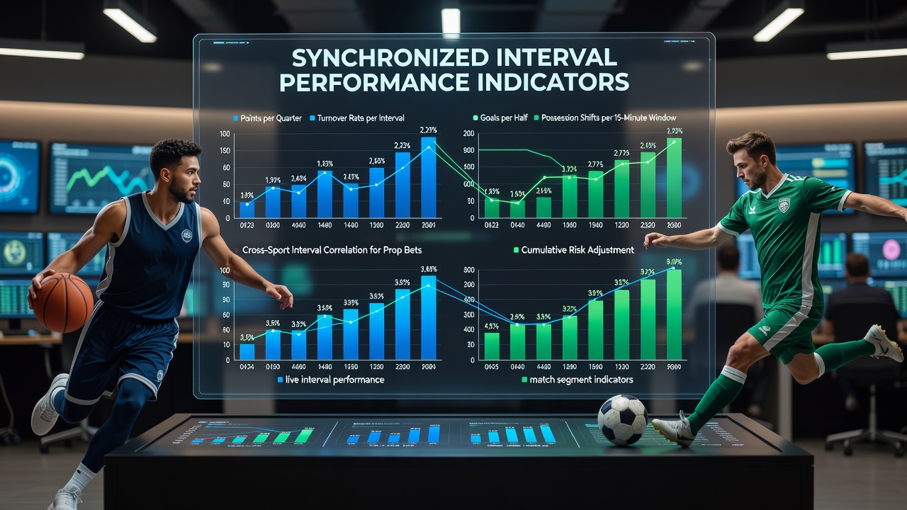 Data visualization dashboard displaying synchronized basketball quarters and soccer intervals with betting structure overlays