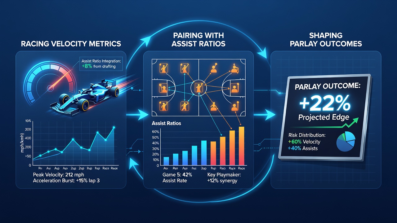 Data dashboard displaying paired velocity and assist metrics overlaid on parlay probability models