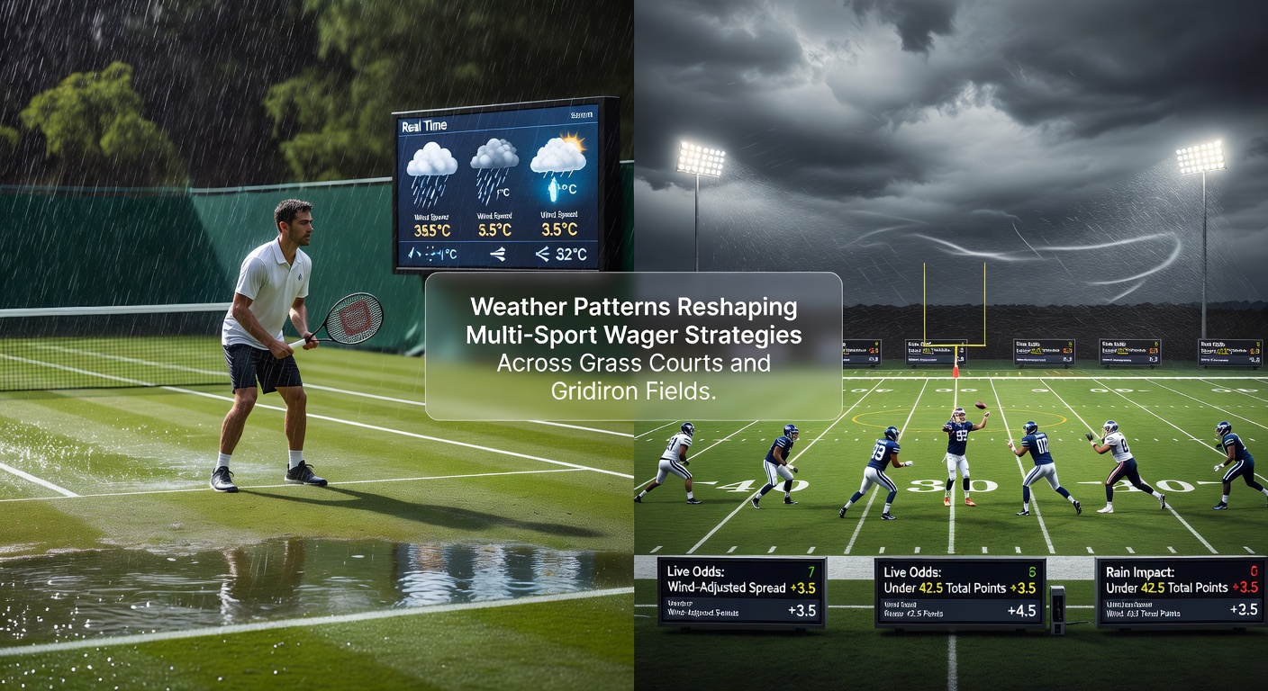 Bettors reviewing weather data overlays for tennis and football accumulator planning