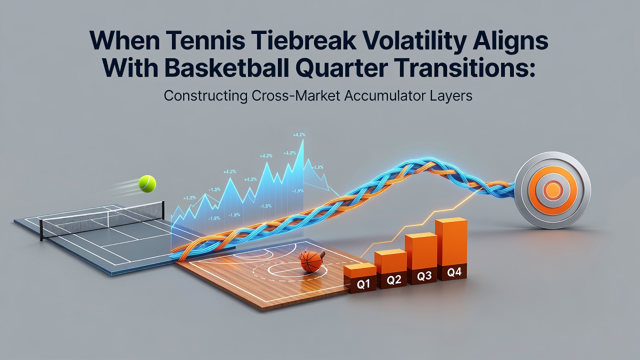 Tennis player preparing for a tiebreak serve next to a basketball court transition graphic